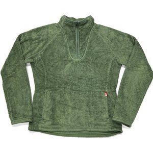 The North Face Mossbud Pullover 1/4 Zip Fleece Jacket Green Womens Medium Pocket